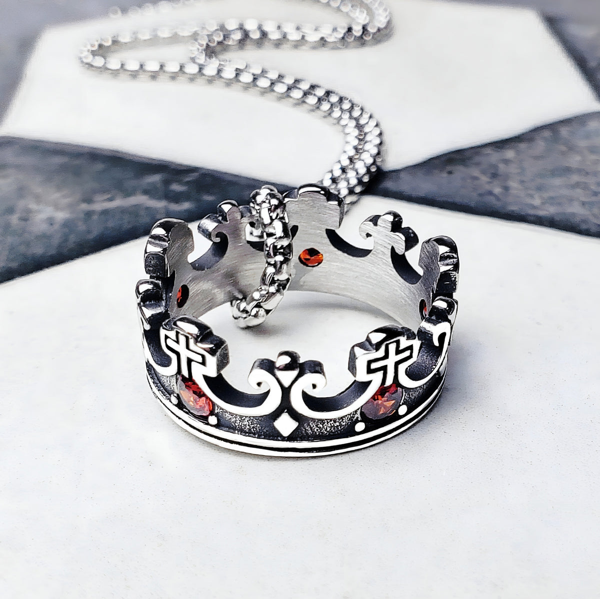 Pavé Garnet Crown Necklace