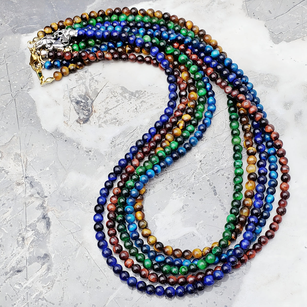 Emerald Tiger Eye Gemstone Chain Necklace