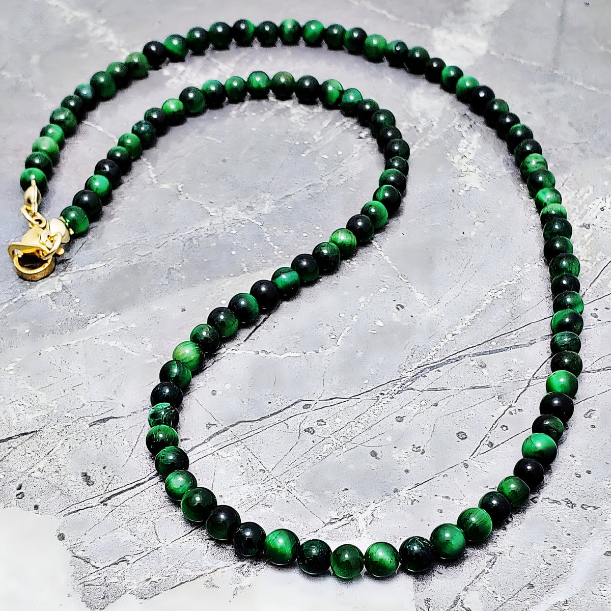 Emerald Tiger Eye Gemstone Chain Necklace