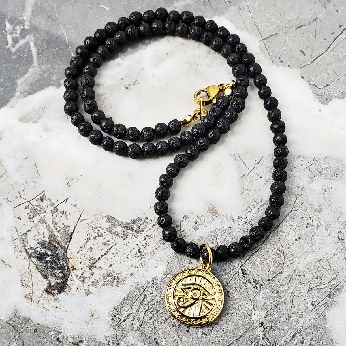 Black Lava Gemstone Chain Necklace