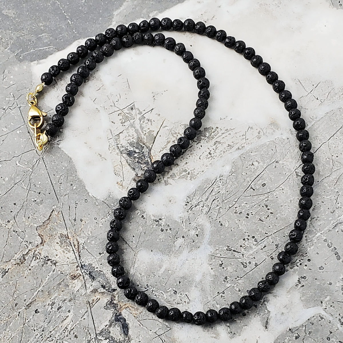 Black Lava Gemstone Chain Necklace
