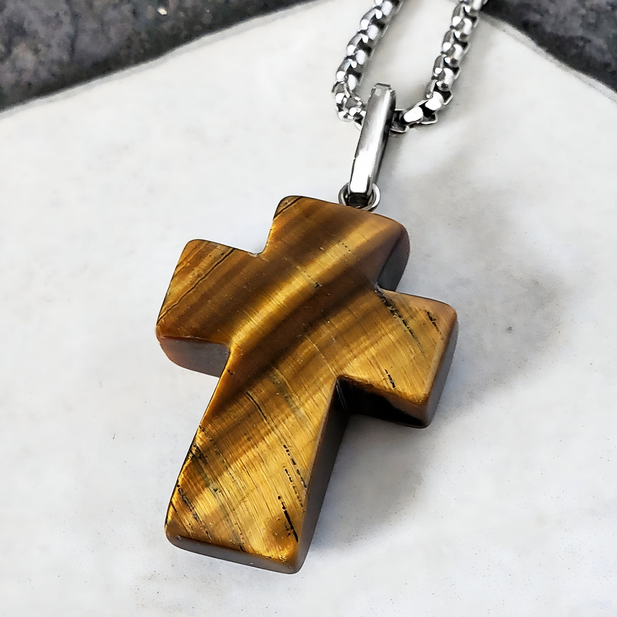 Tiger Eye Gemstone Cross Pendant