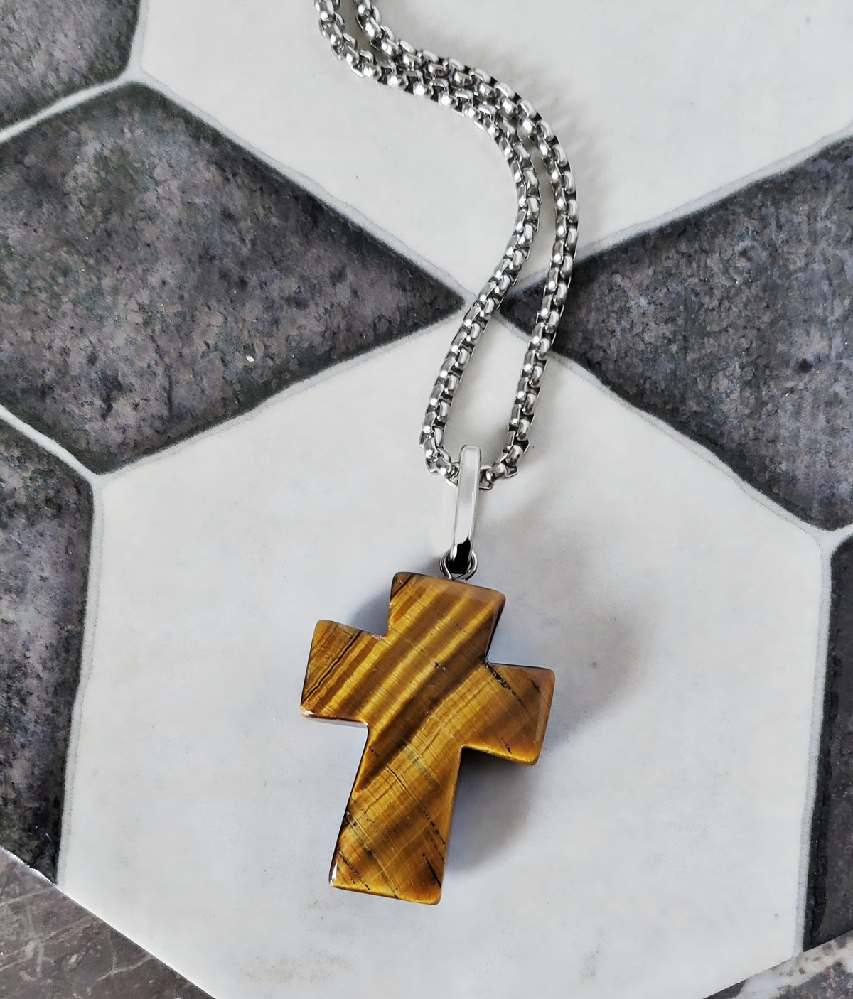 Tiger Eye Gemstone Cross Pendant