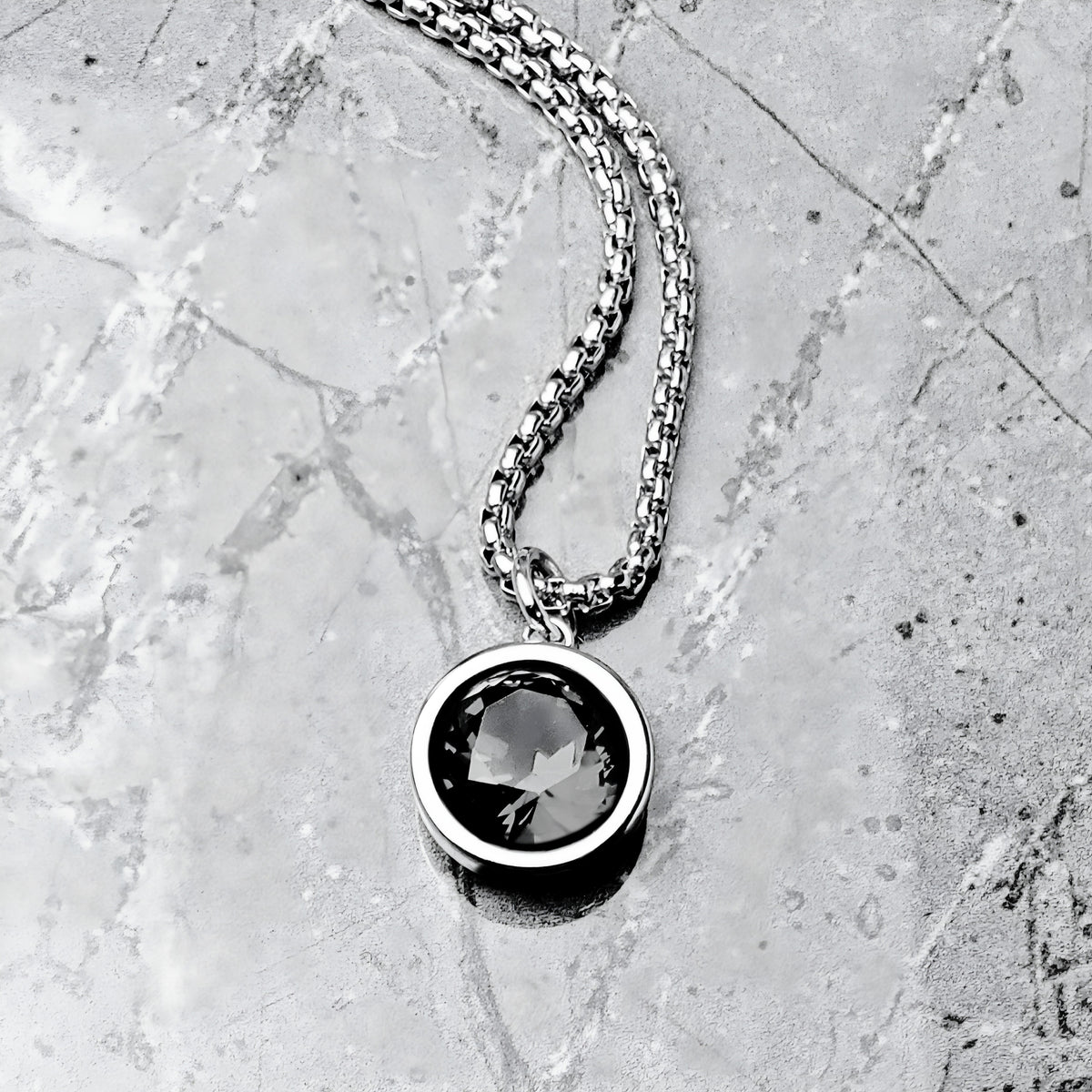 Silver Black Onyx Coin Necklace