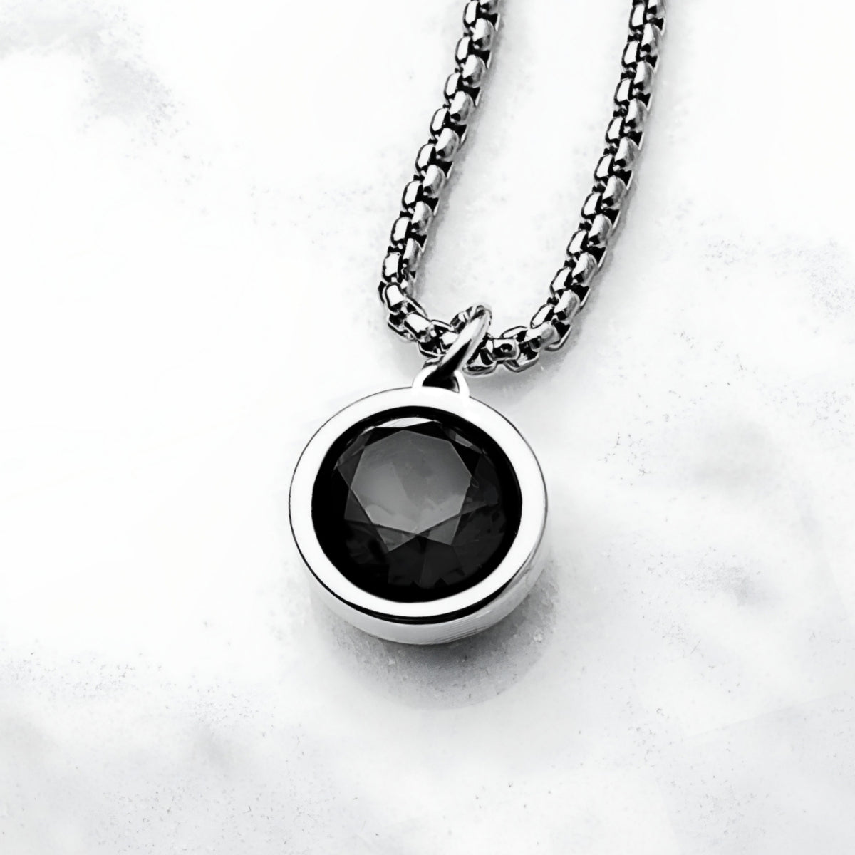 Silver Black Onyx Coin Necklace