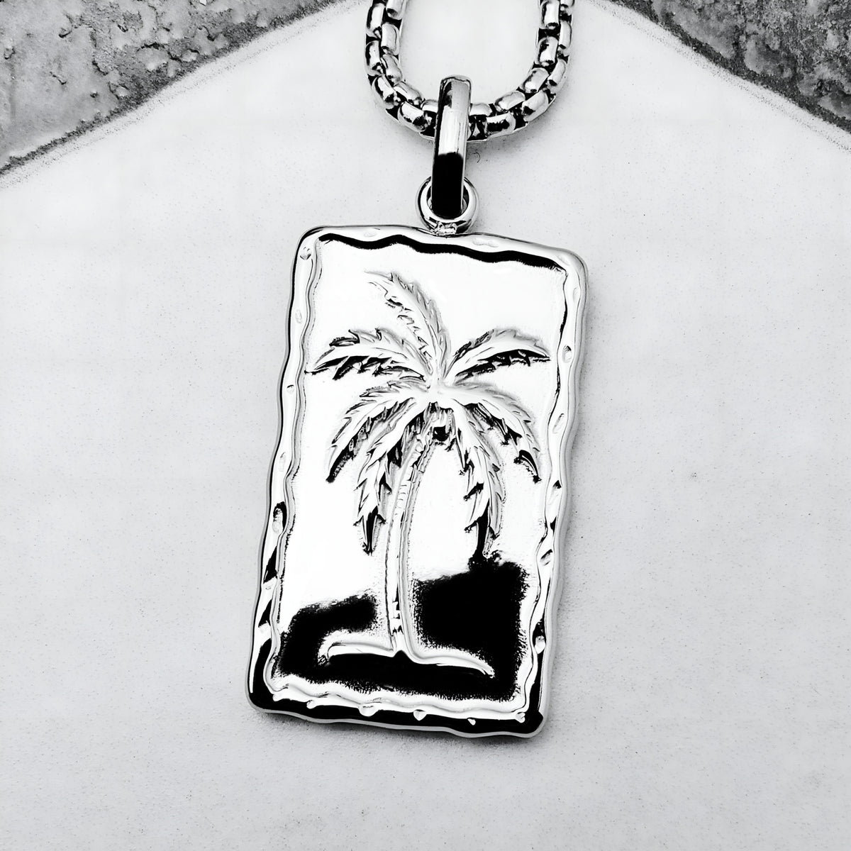 Palm Tree Dog Tag Necklace