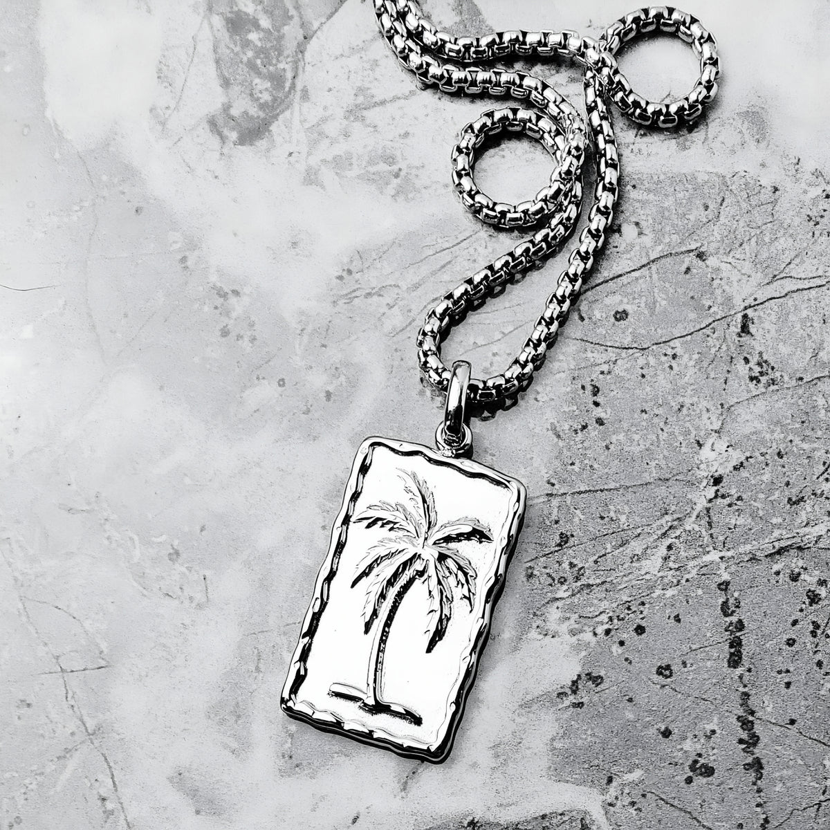 Palm Tree Dog Tag Necklace