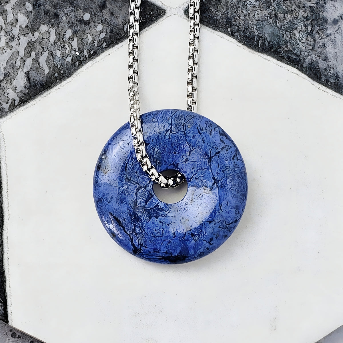 Dumortierite Gemstone Medallion Necklace