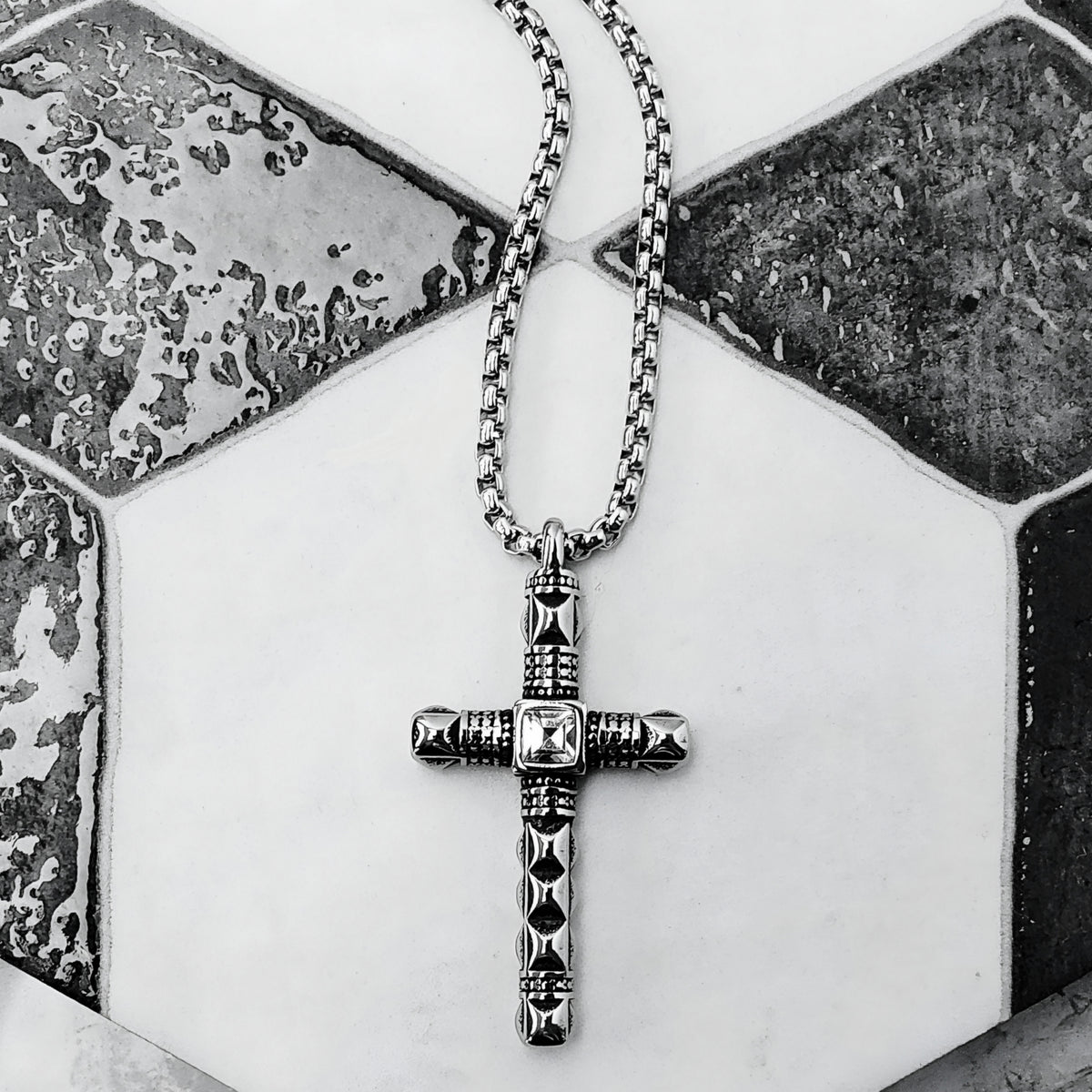 Silver Pavé Cross Necklace