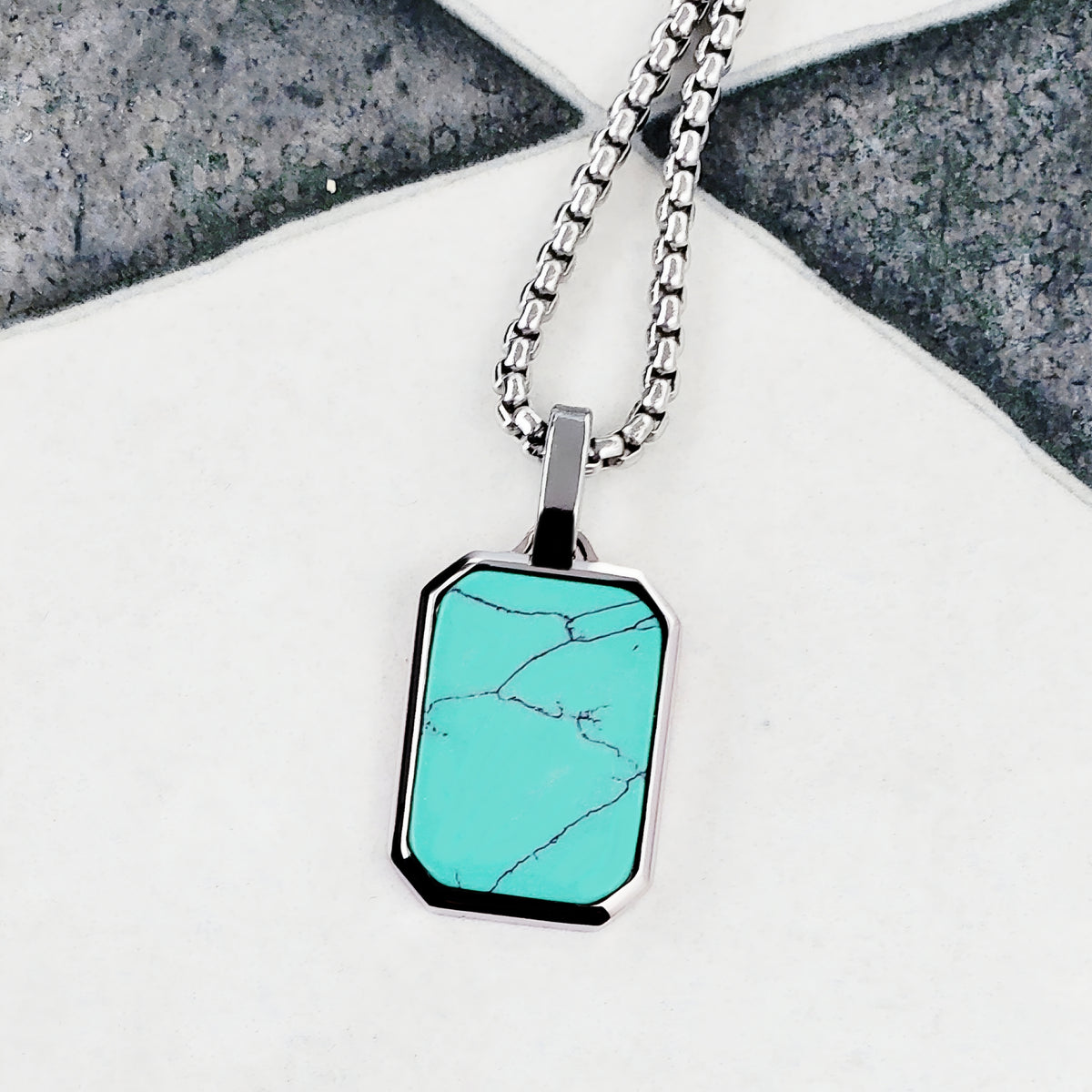 Silver Turquoise Gemstone Dog Tag