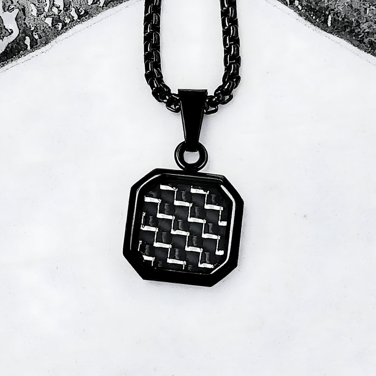 Black Carbon Fiber Amulet Necklace