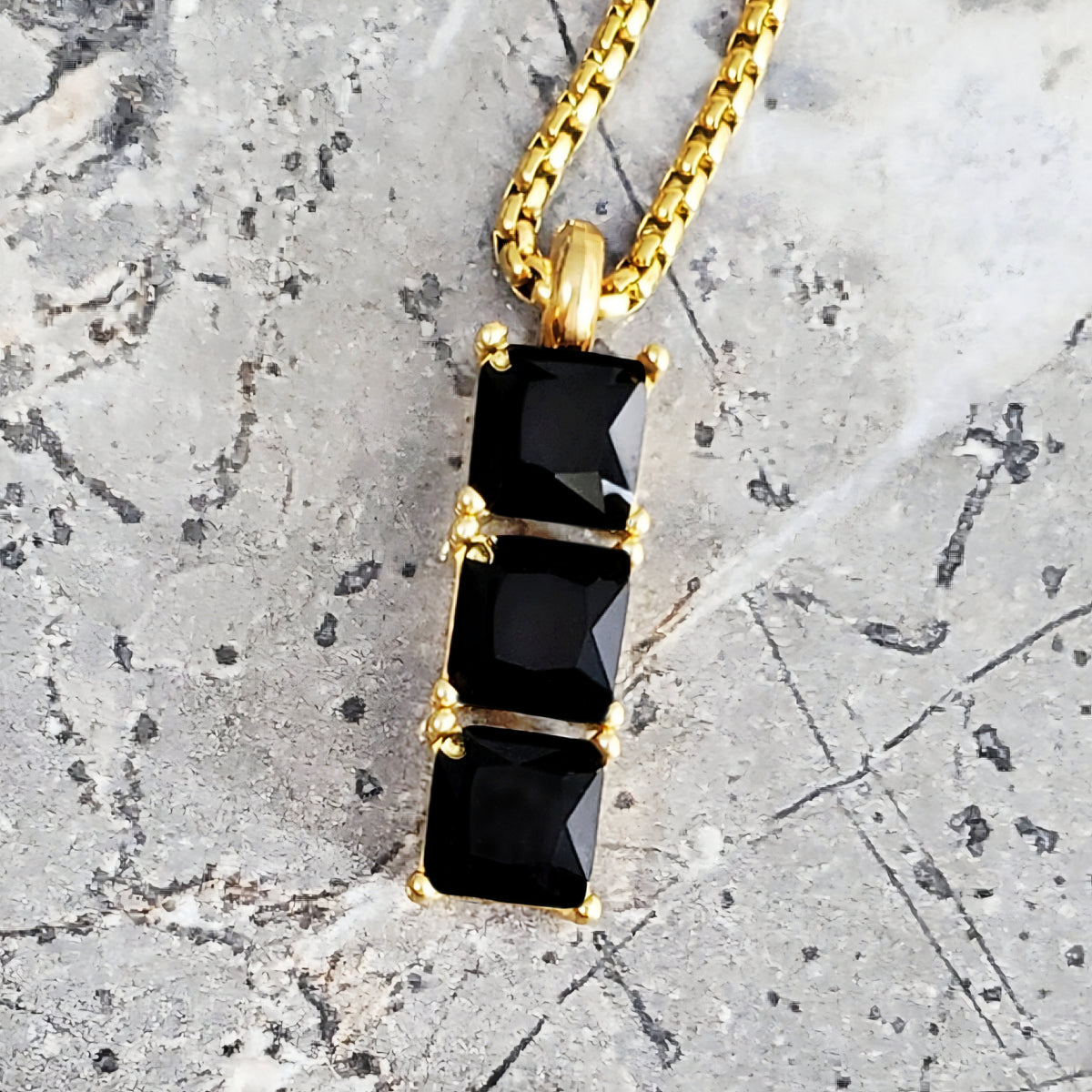 Gold Onyx Bar Tag Necklace