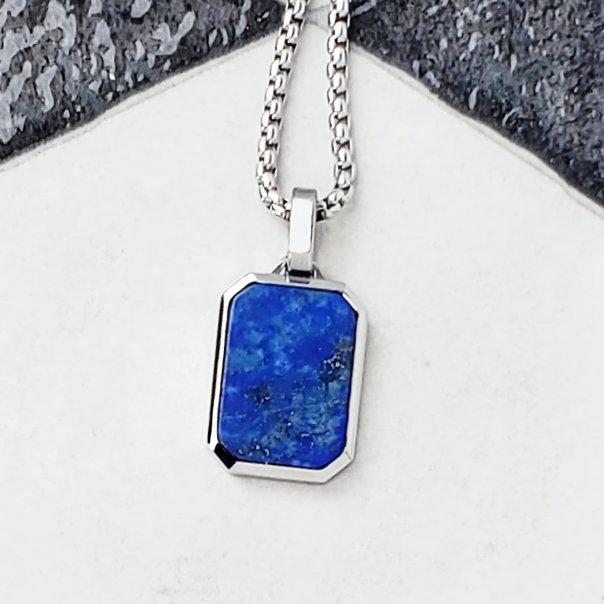 Silver Lapis Lazuli Gemstone Dog Tag