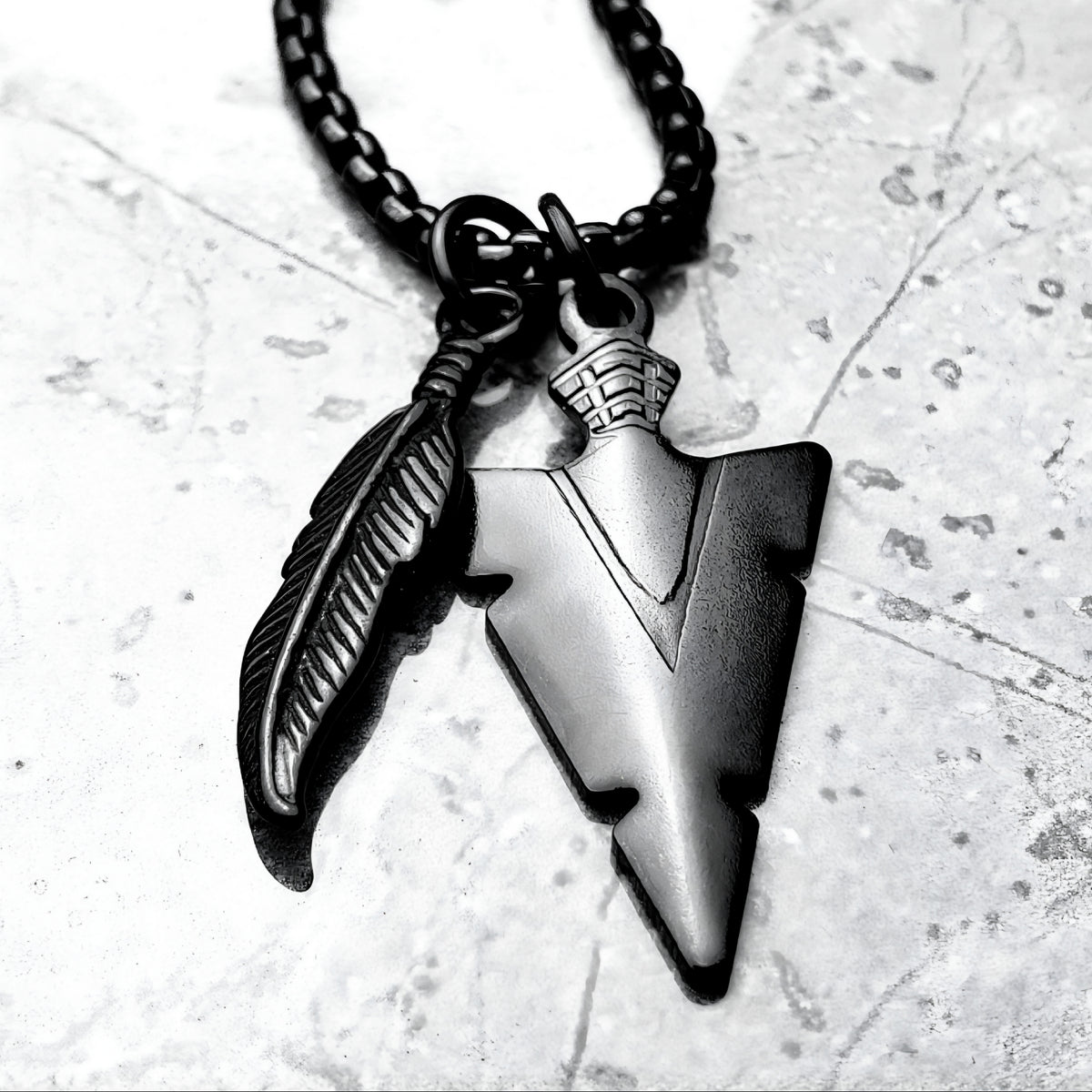 Tribal Feathered Arrowhead Necklace