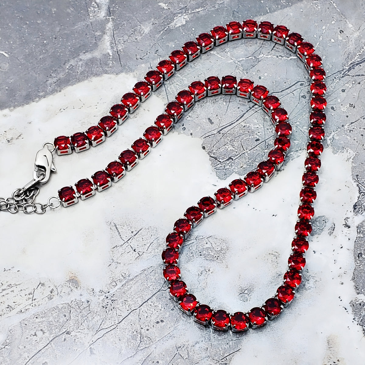 Silver Garnet Tennis Necklace
