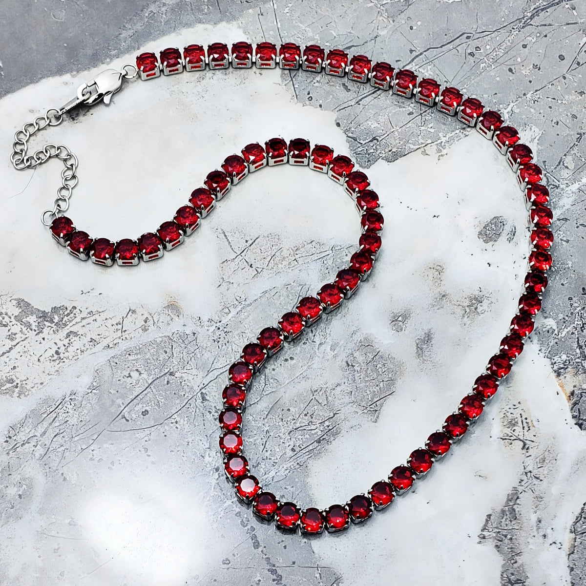 Silver Garnet Tennis Necklace
