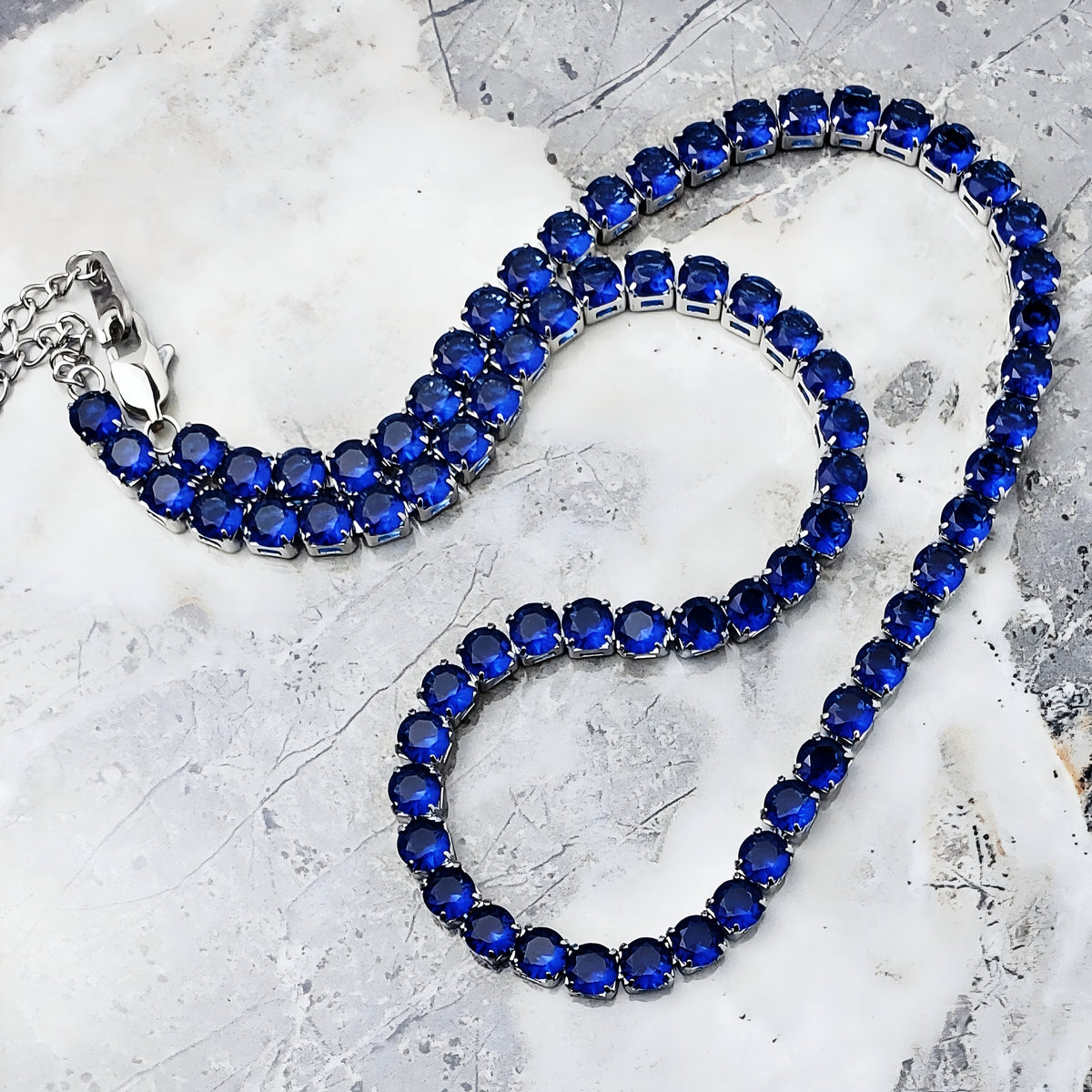 Silver Sapphire Tennis Necklace
