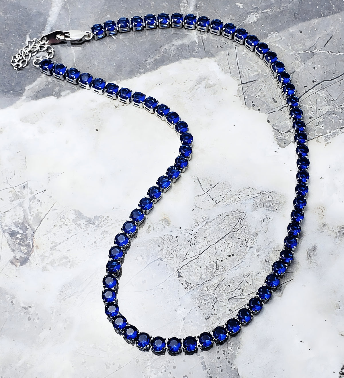 Silver Sapphire Tennis Necklace