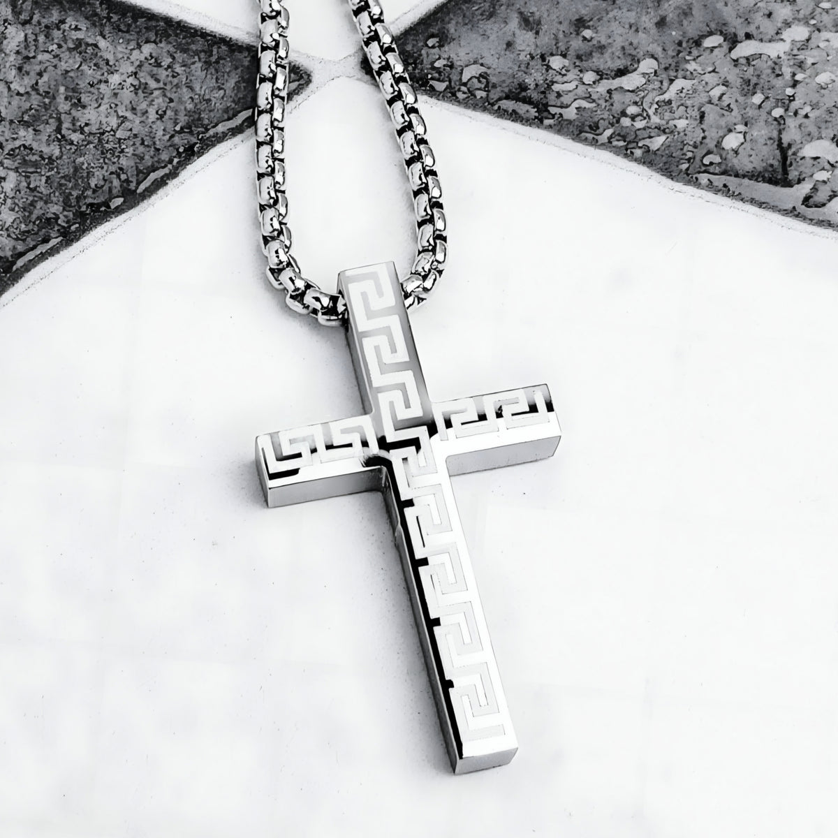 Greek Key Cross Amulet Necklace
