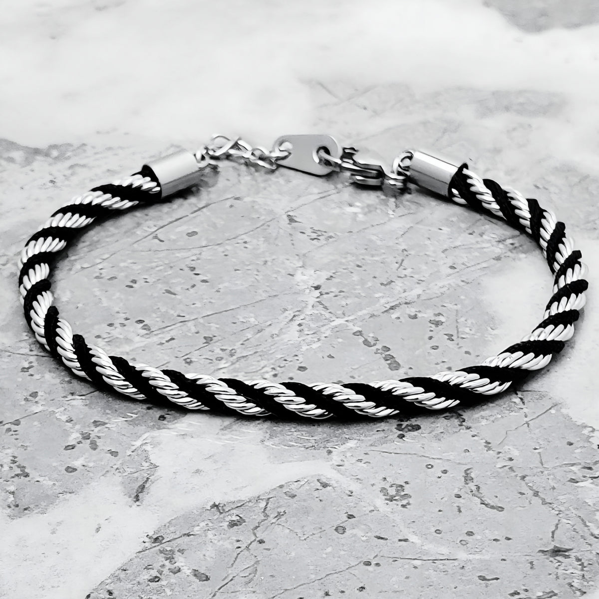 Silver Black Twisted Rope Chain Bracelet