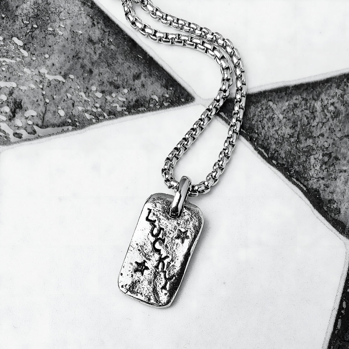 Silver Lucky Clover Tag Necklace