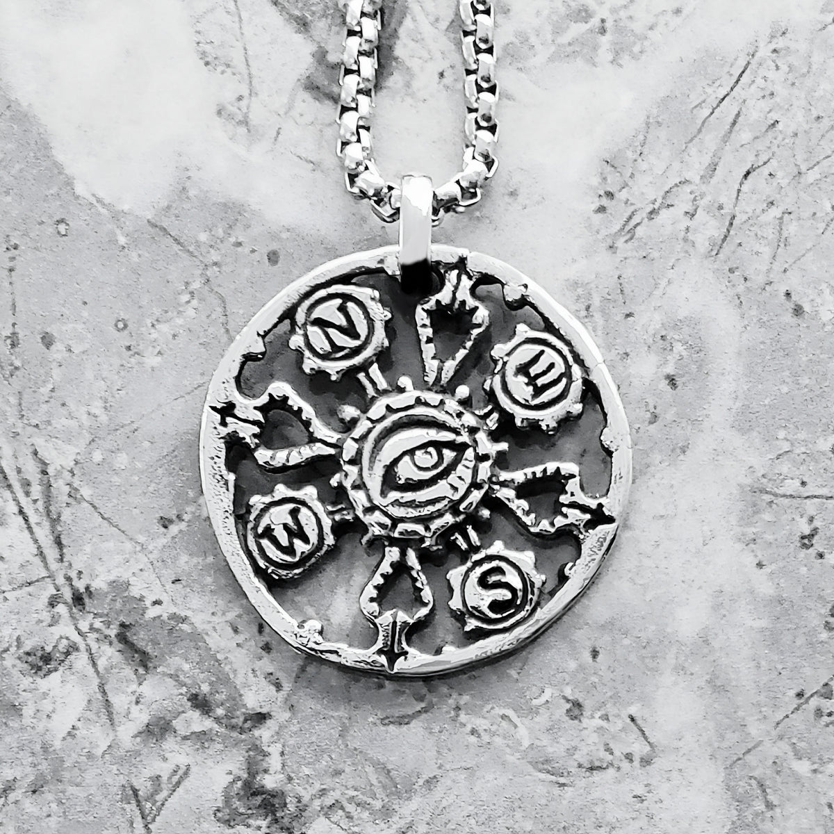 Silver Rustic Evil Eye Compass Amulet