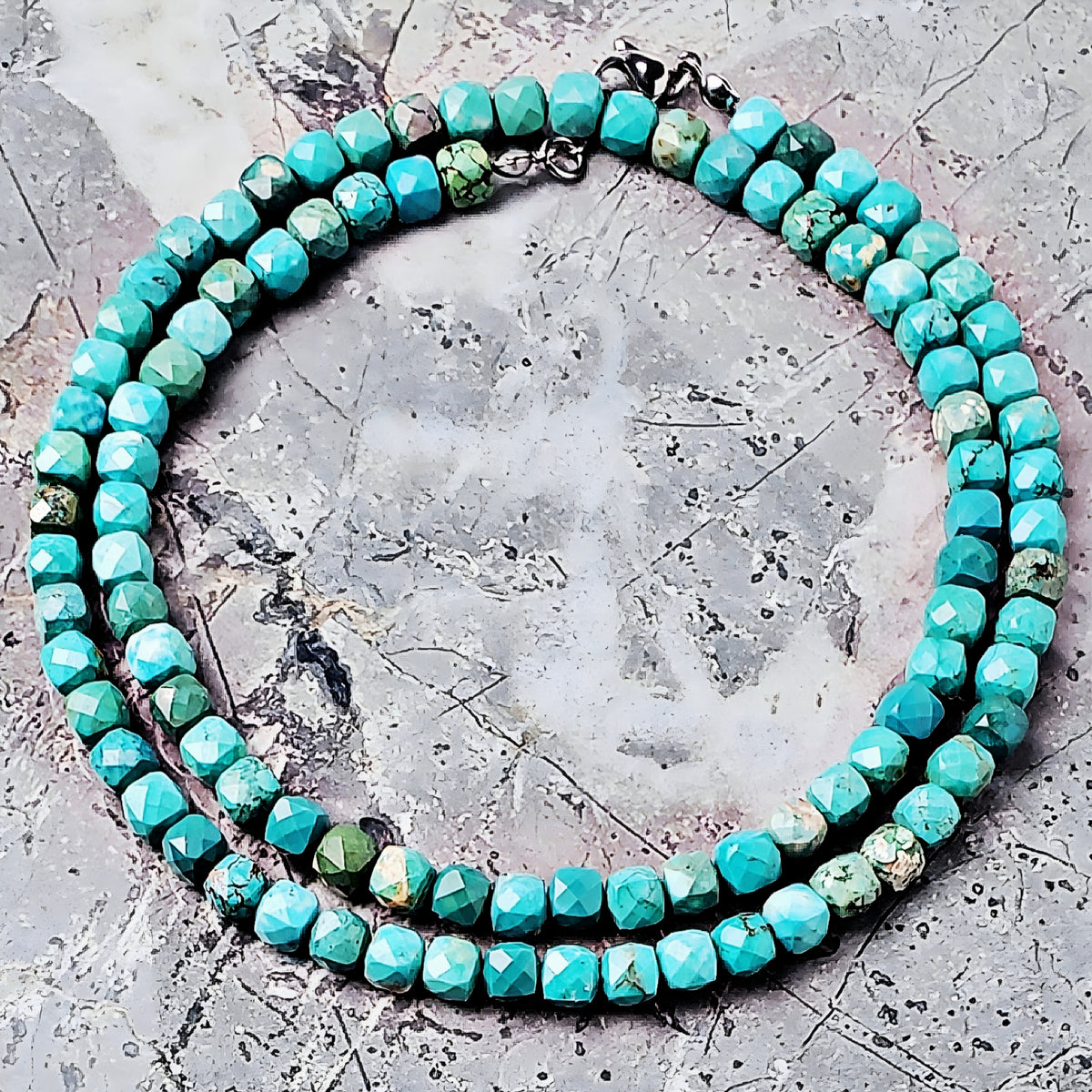 Turquoise Gemstone Cubes Necklace