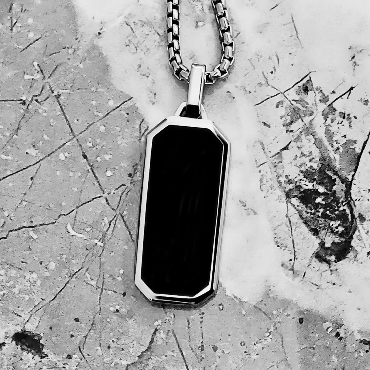 Black Onyx Bar Tag Necklace