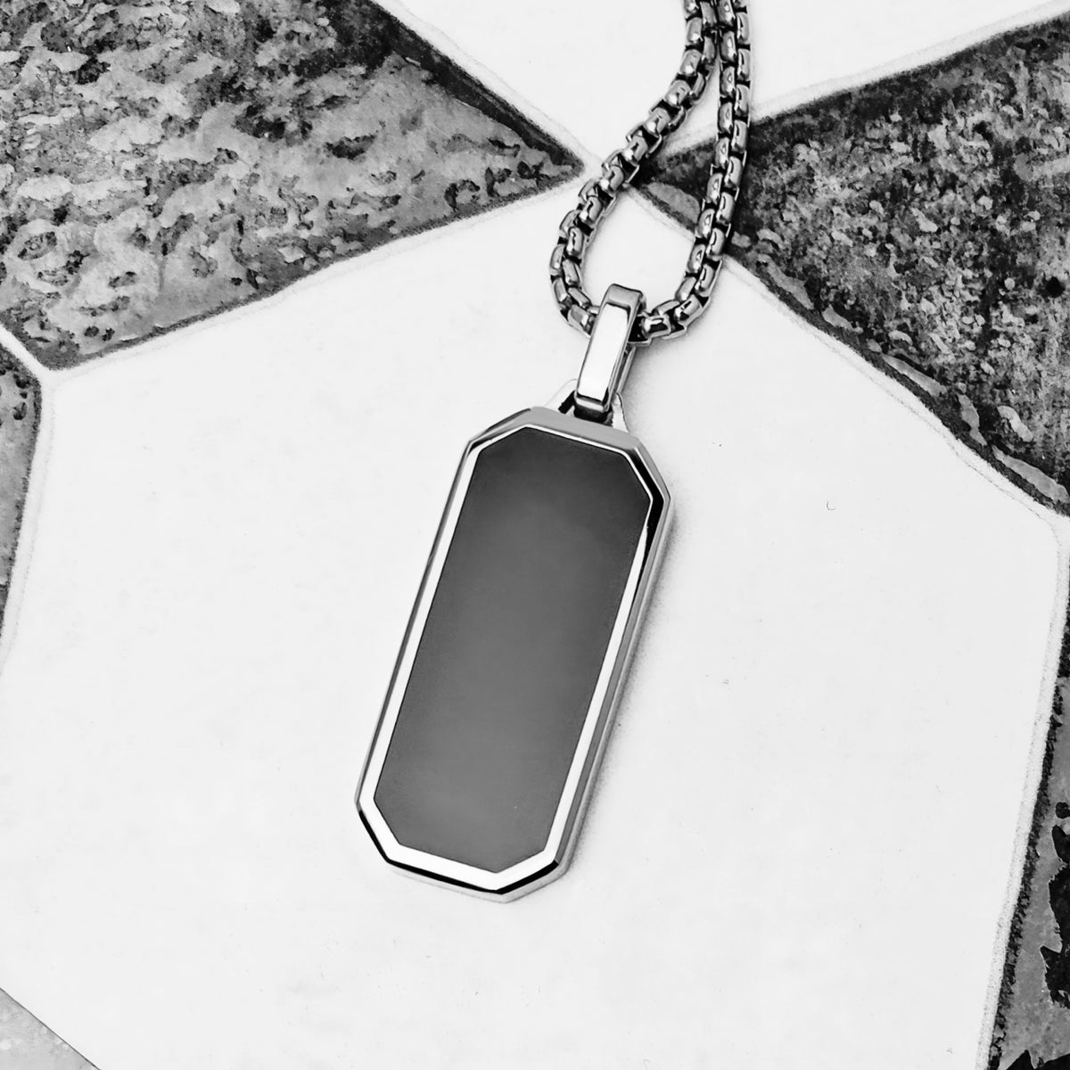 Black Onyx Bar Tag Necklace