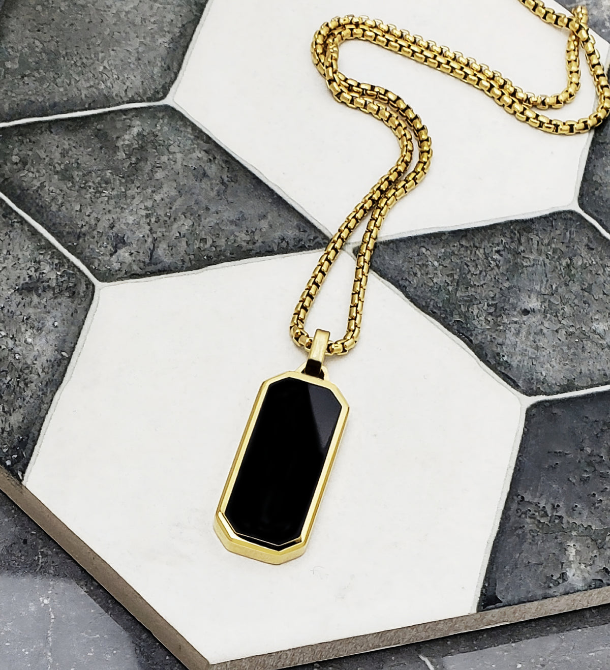 Black Onyx Bar Tag Necklace
