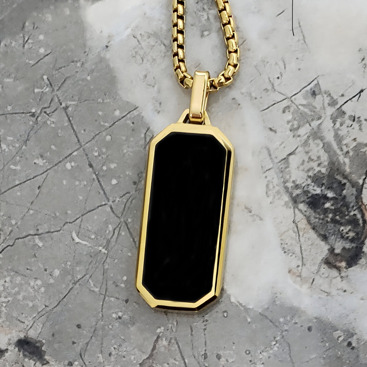 Black Onyx Bar Tag Necklace