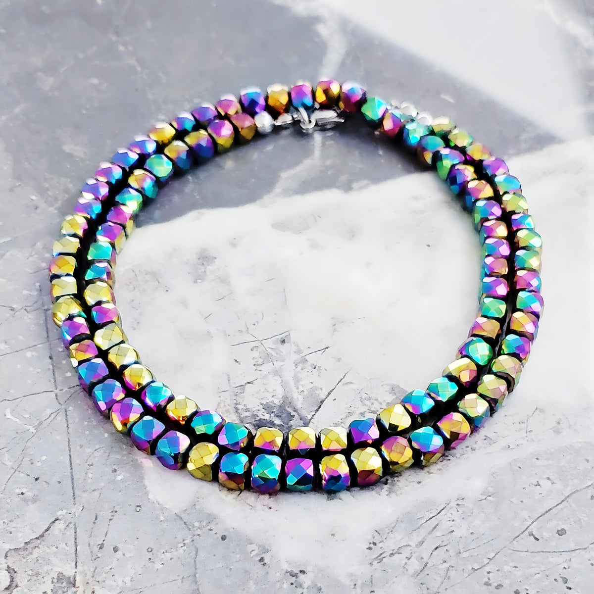 Multicolor Hematite Cube Necklace