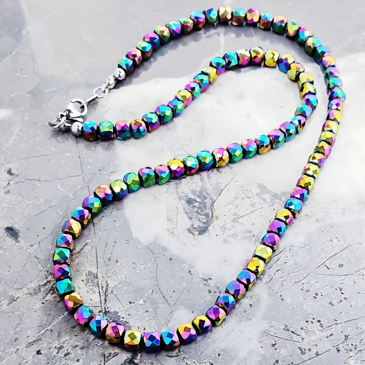 Multicolor Hematite Cube Necklace