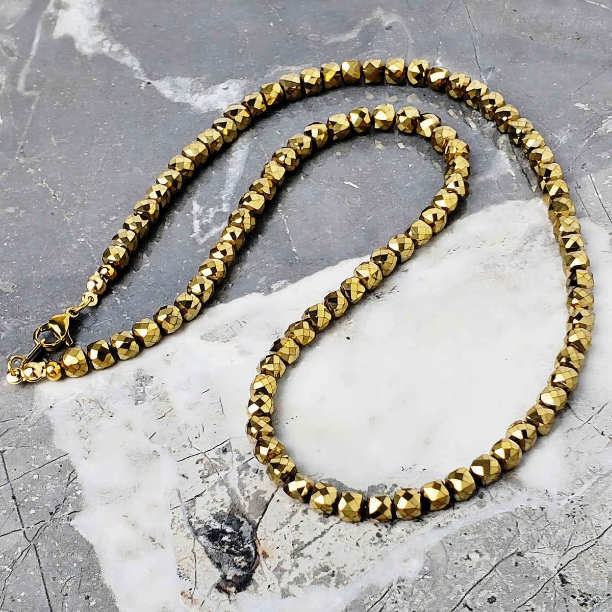 Gold Hematite Cube Necklace