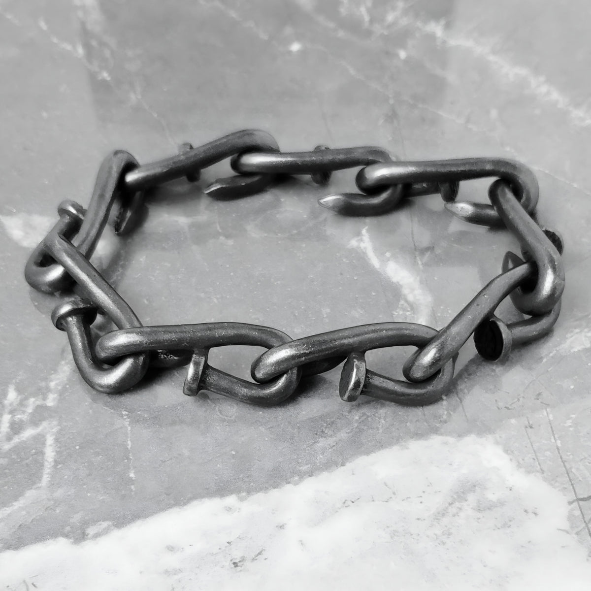 Rustic Silver Nail Chain Bracelet