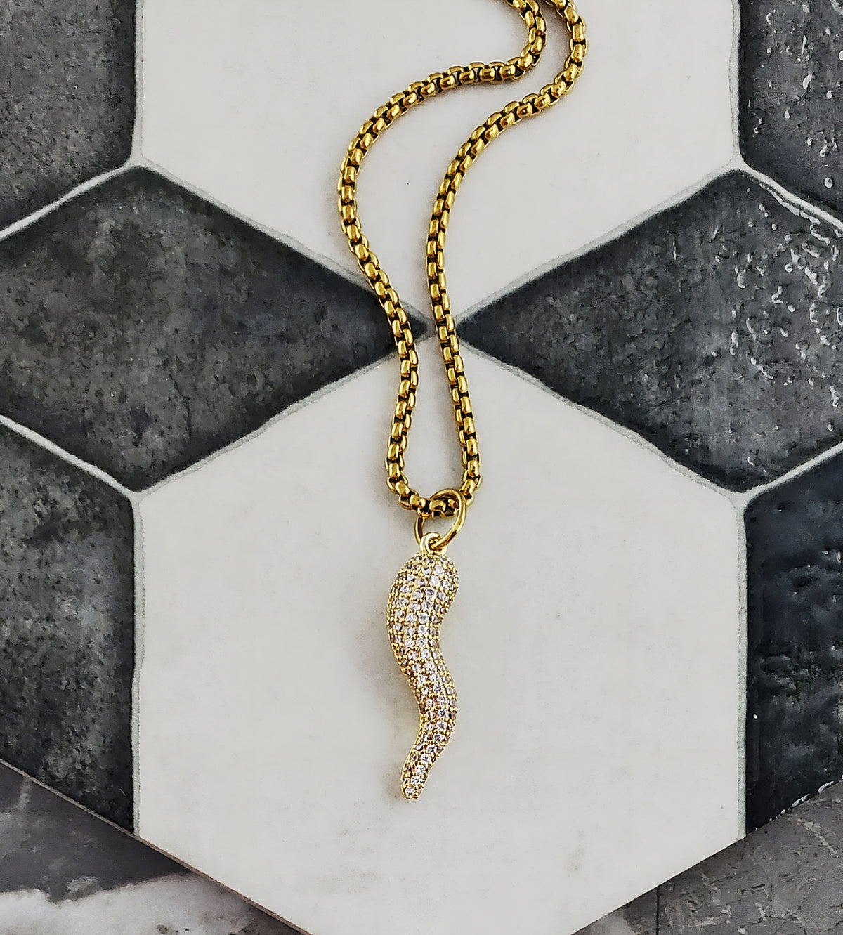 Gold Pavé Cornicello Necklace