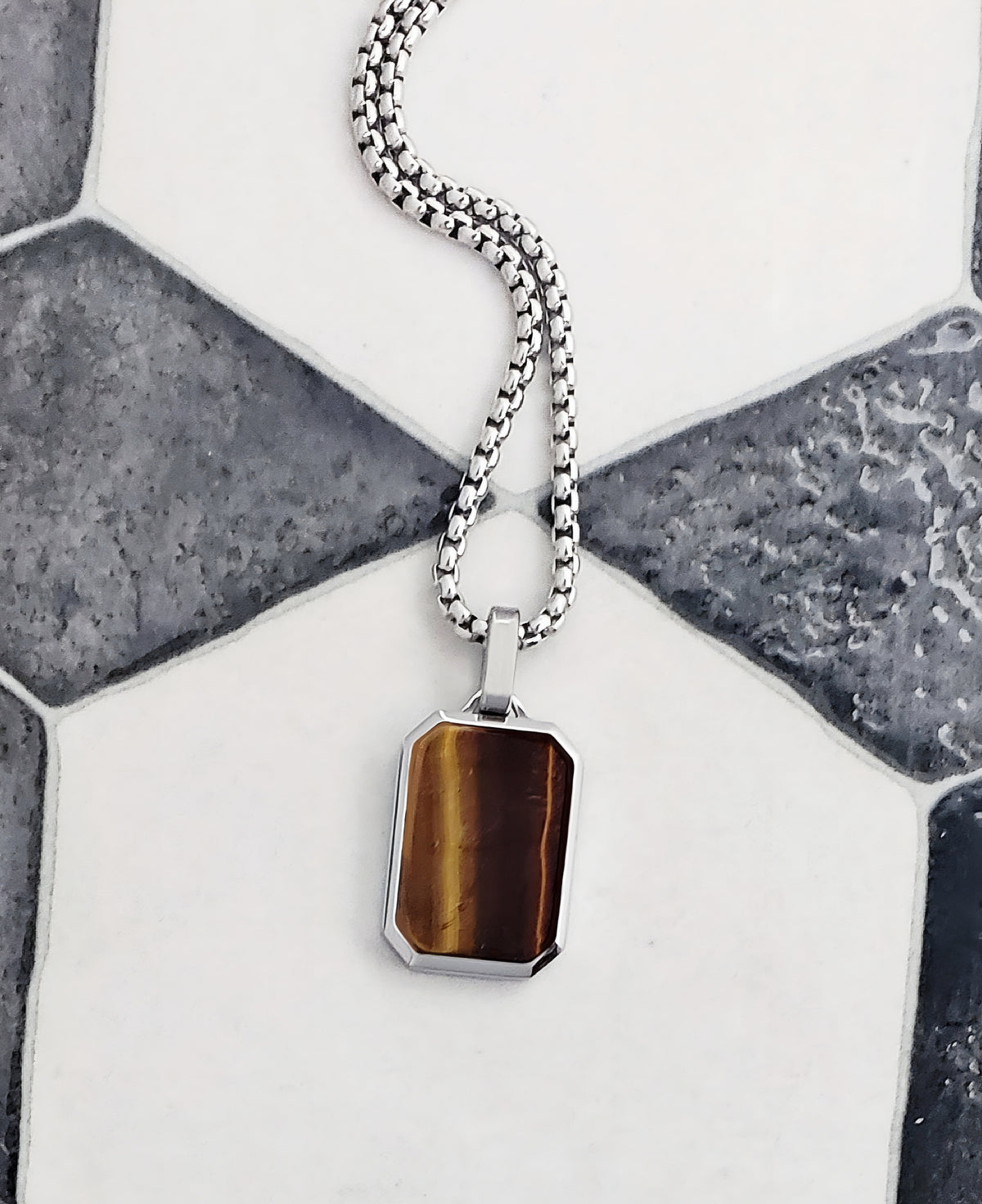 Silver Tiger Eye Gemstone Dog Tag