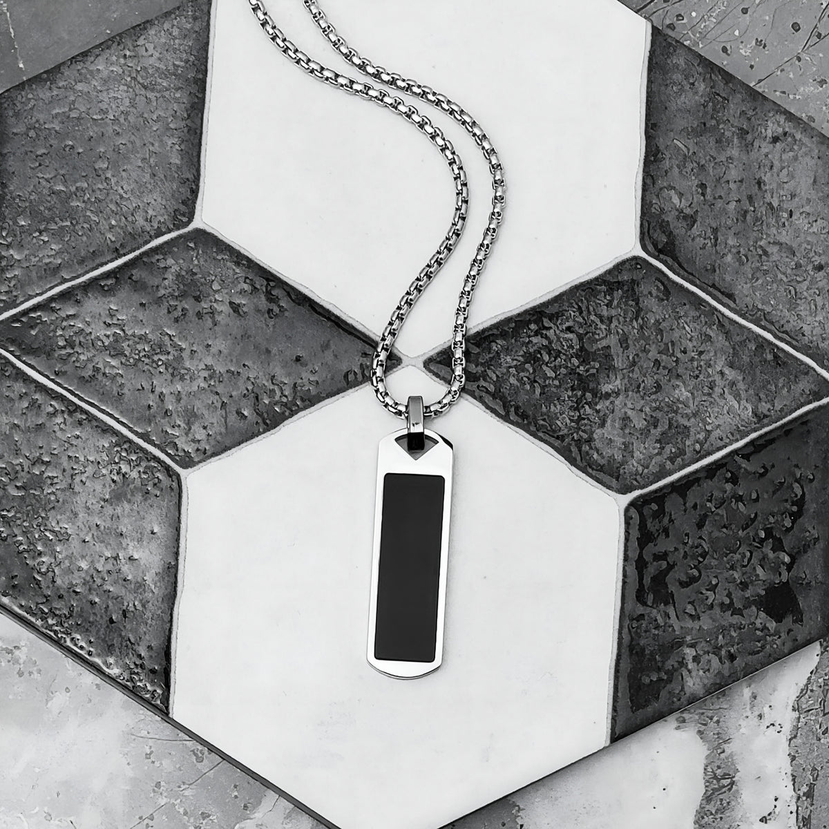 Black Onyx Bar Tag Necklace
