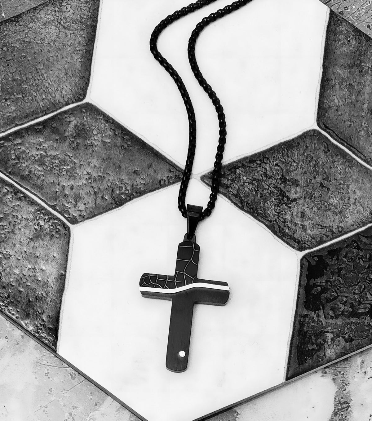 Black Meteor Engraved Carbon Fiber Cross