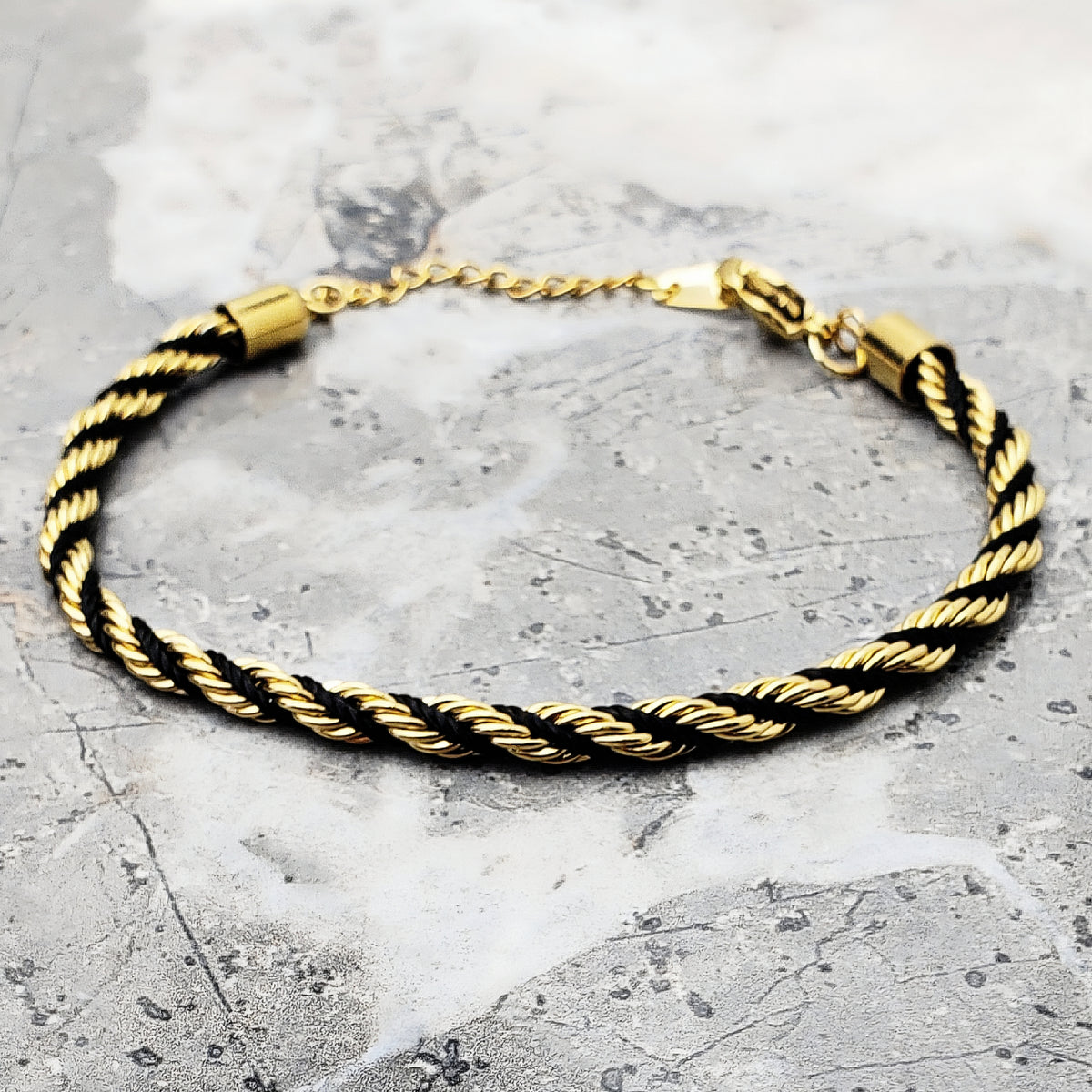 Gold Black Twisted Rope Chain Bracelet