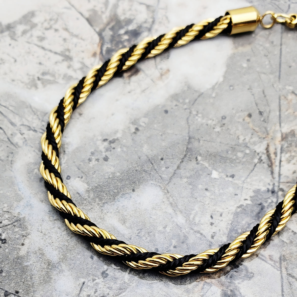 Gold Black Twisted Rope Chain Bracelet
