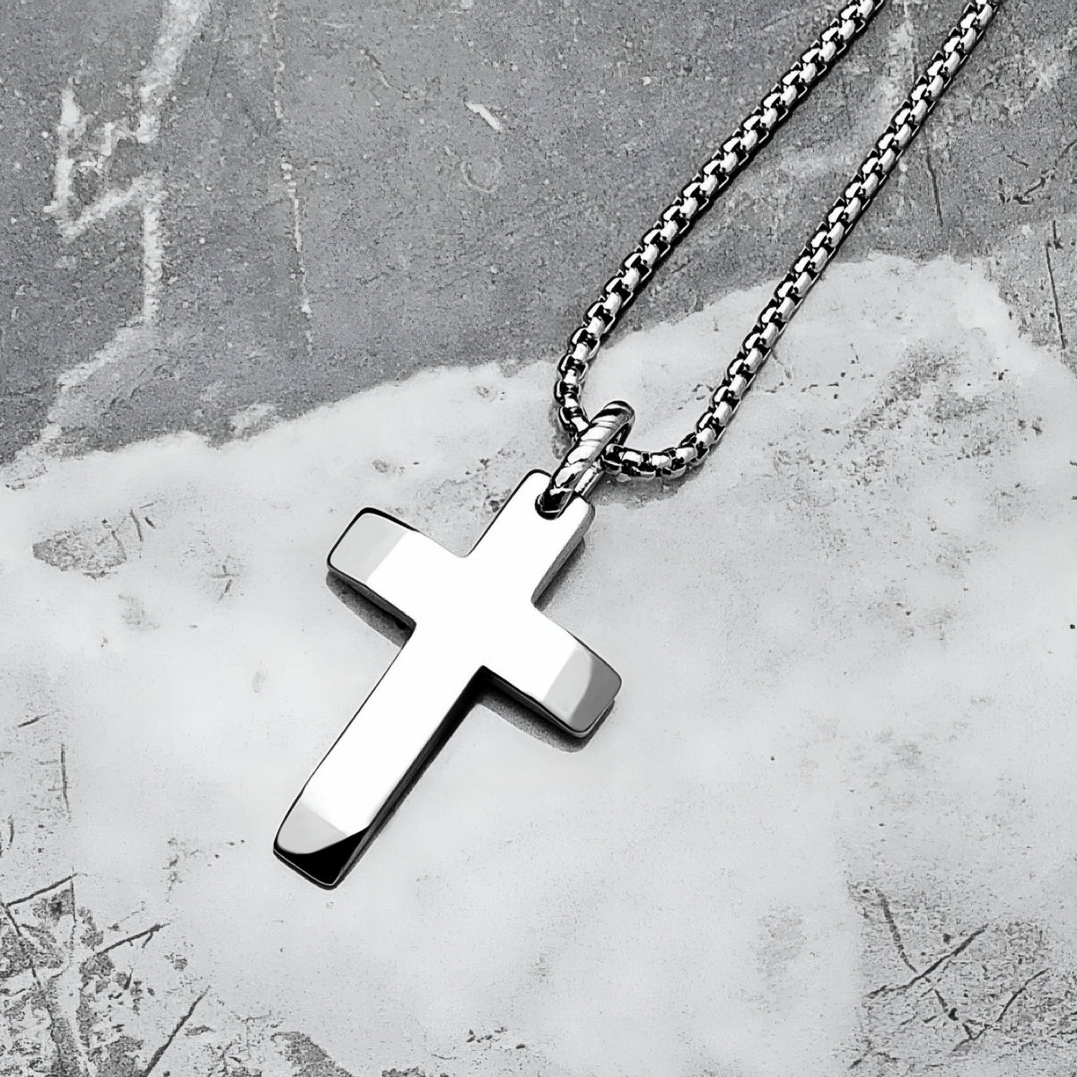 Silver Beveled Cross Necklace
