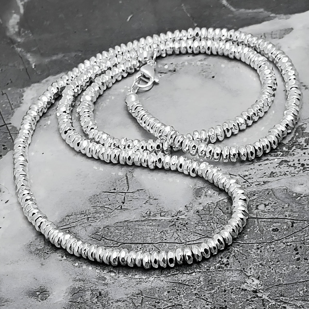 Platinum Hematite Heishi Necklace