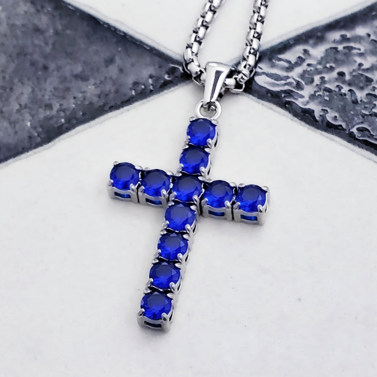 Pavé Sapphire Cubic Zirconia Cross