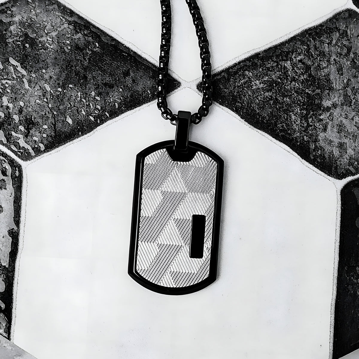 Silver Carbon Fiber Tag Necklace