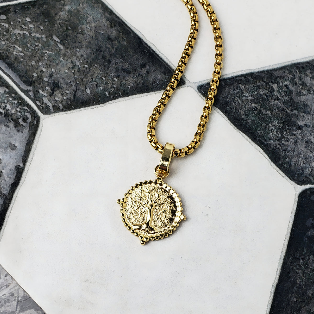 Gold Tree of Life Coin Necklace