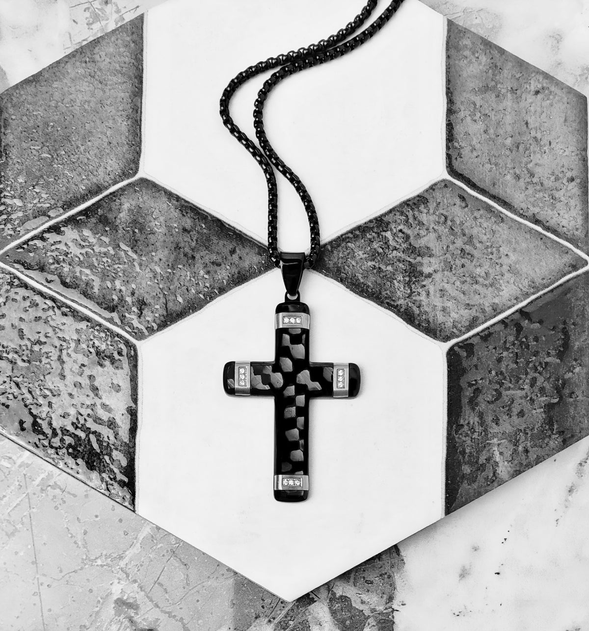 Black & Silver Carbon Fiber Cross