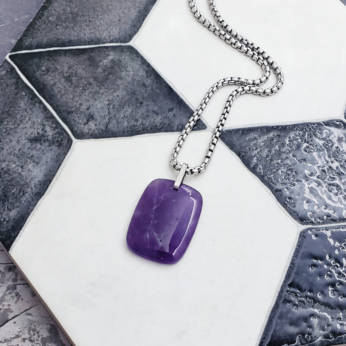 Amethyst Gemstone Dog Tag Necklace