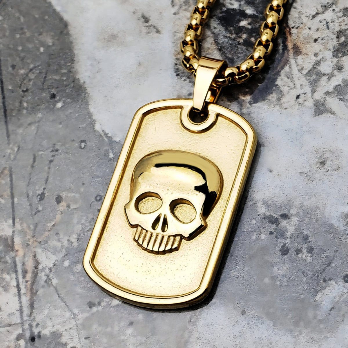 Gold Skull Dog Tag Necklace