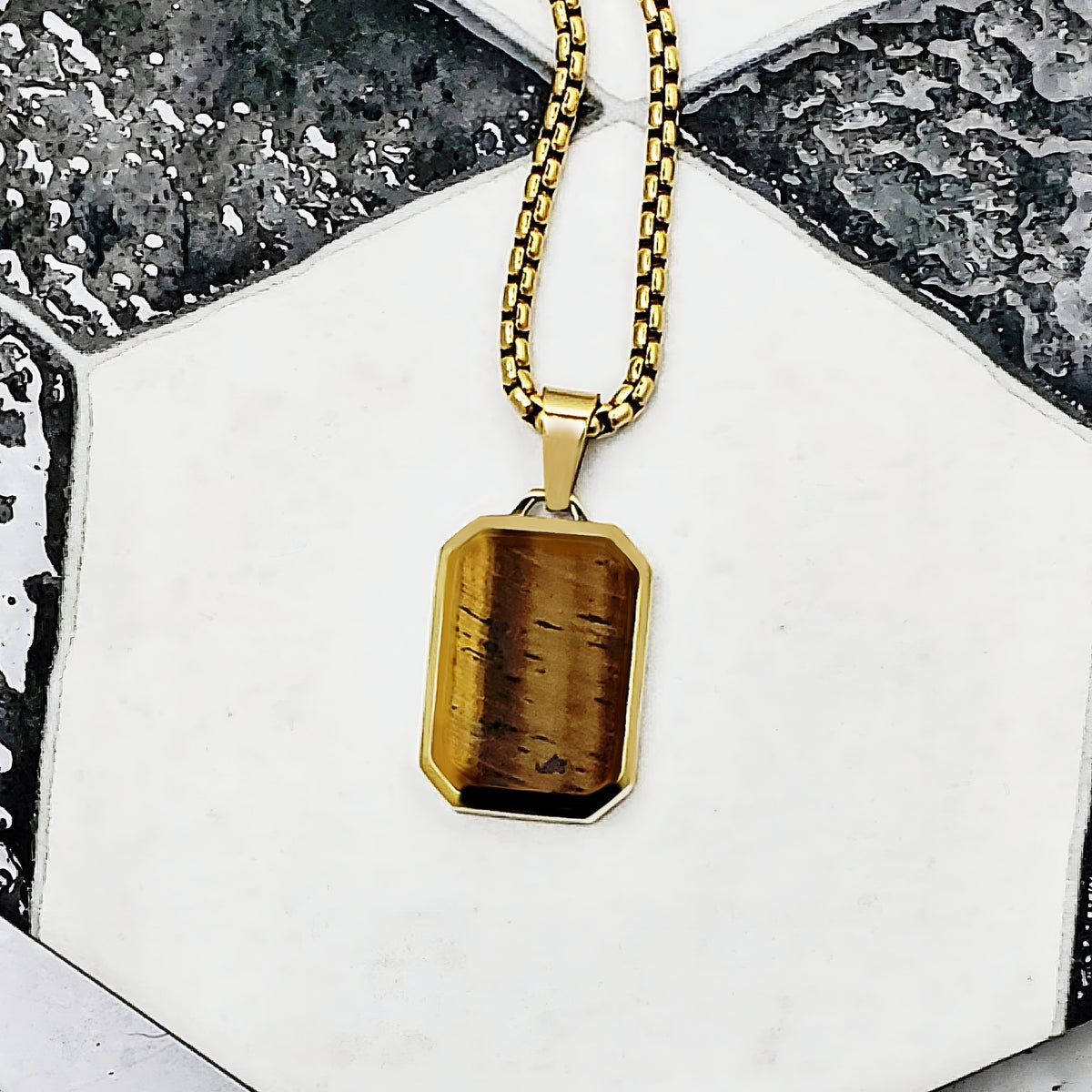 Gold Tiger Eye Gemstone Dog Tag